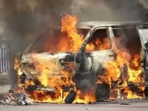 Van on fire after traffic accident in Arizona
