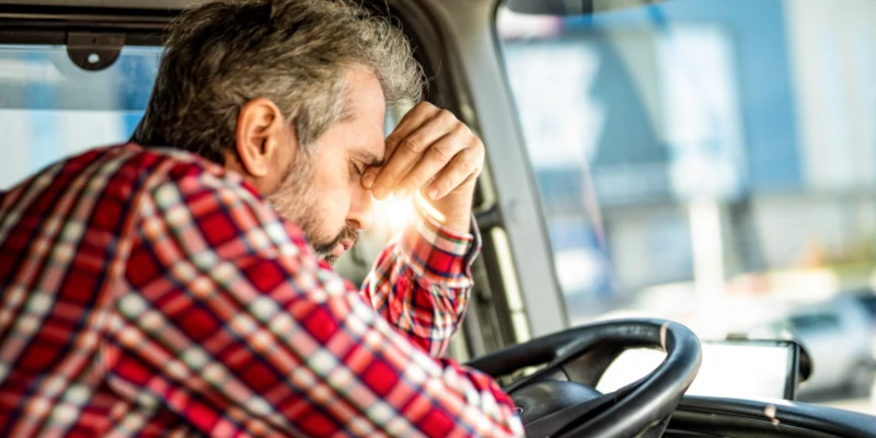 No record of duty status truck driver pinching his temple in distress at have no record of his duty status