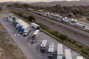 trucks parked at a rest area in Arizona